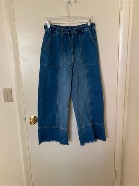 Denim Straight-Leg Jeans with Elastic Waist - Blue